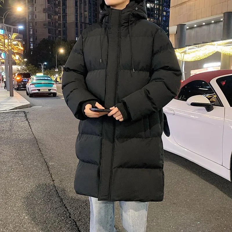 

Men's Winter Thiened Long Cotton Jaet Hooded Du down Warm Sle Couple's Faion Ci Youth Regular Sve Long Coat