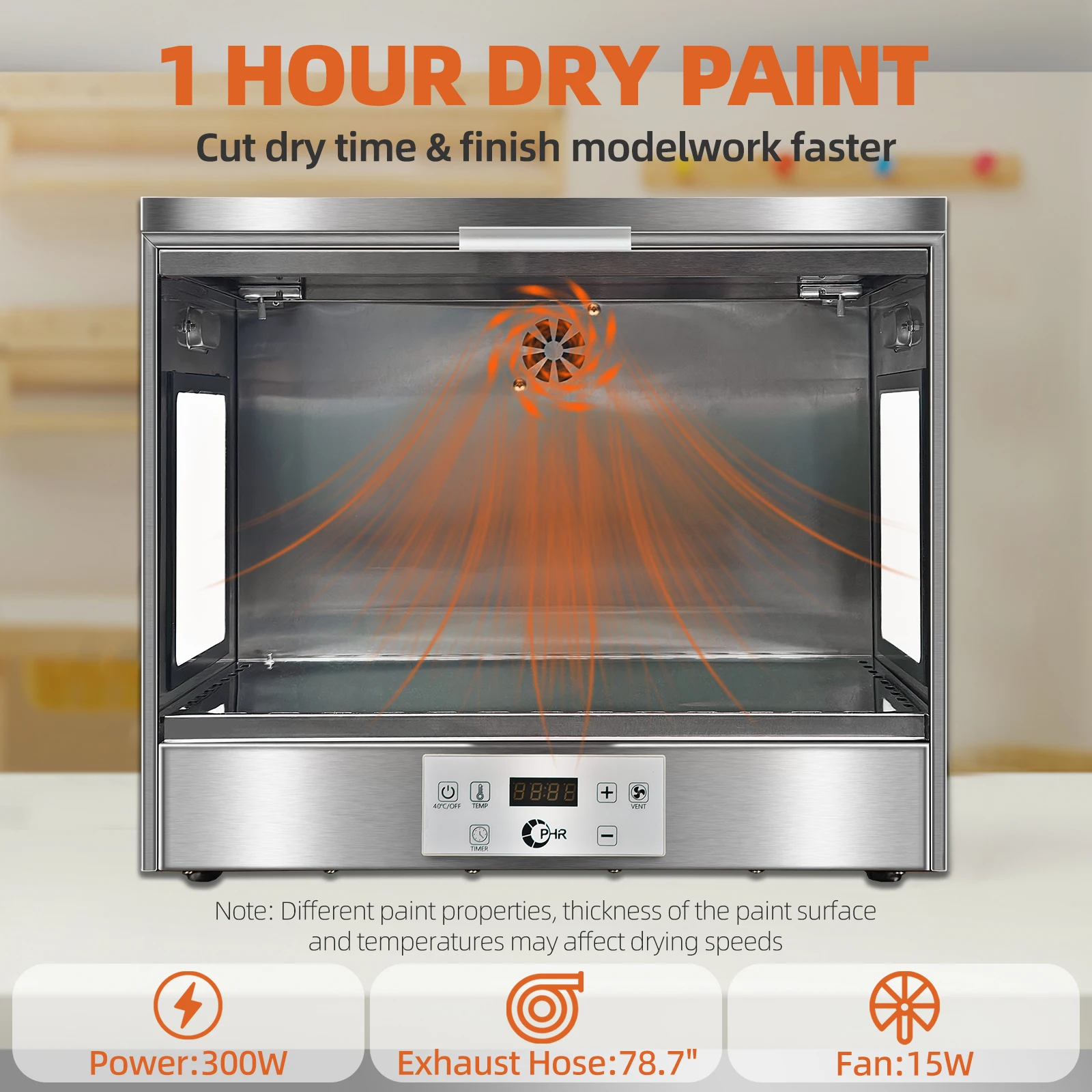 OPHIR Airbrush DryBooth, 300W DIY Painting Drybooth with Fan & Exhaust Extension Hose, Stainless Steels, For Model Paint MG047