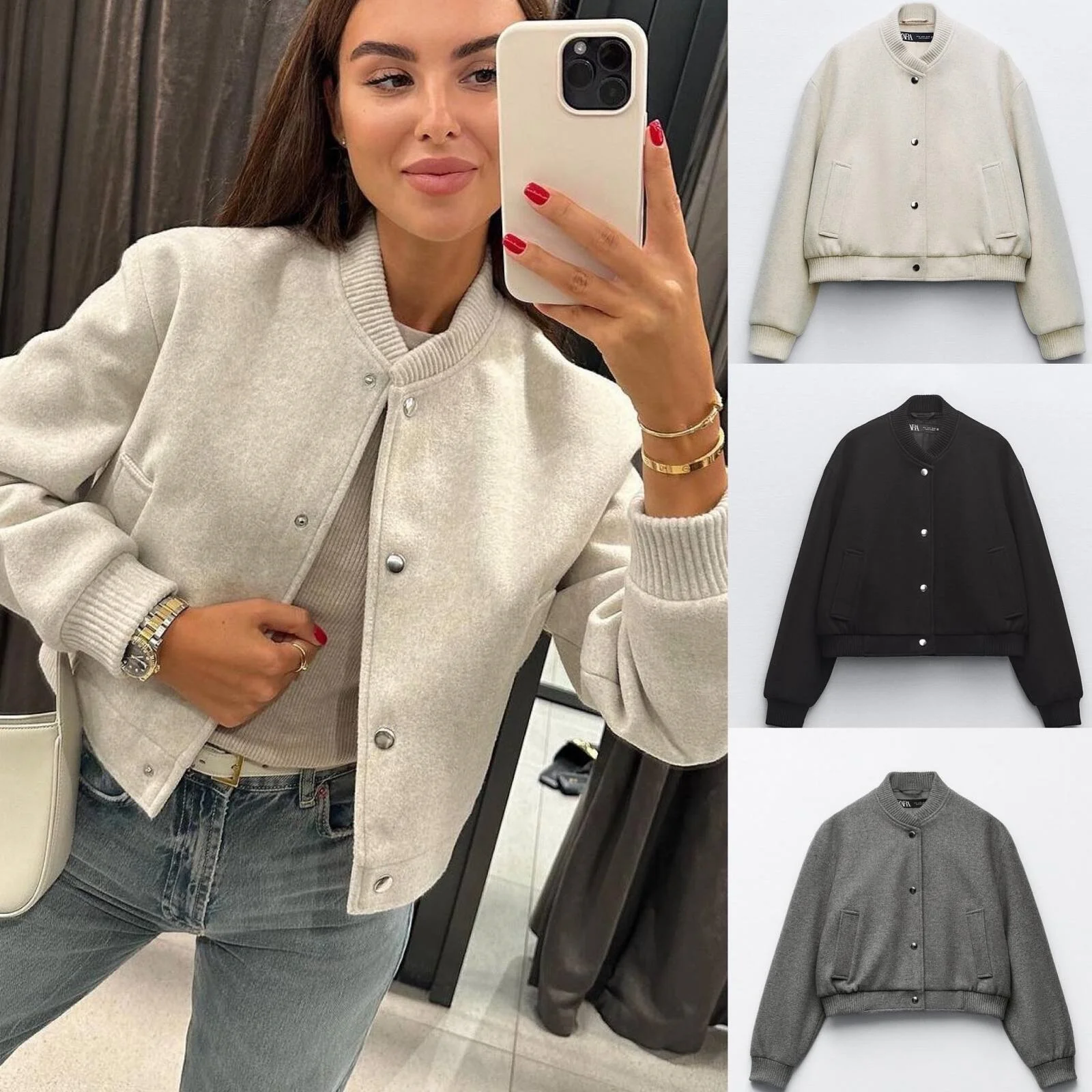 

Y2K TRAF Tweed Jackets Women Fashion Long Sleeve Bomber Jacket O-Neck Single Breasted Coat New In Outerwear 2024 Elegant Coats