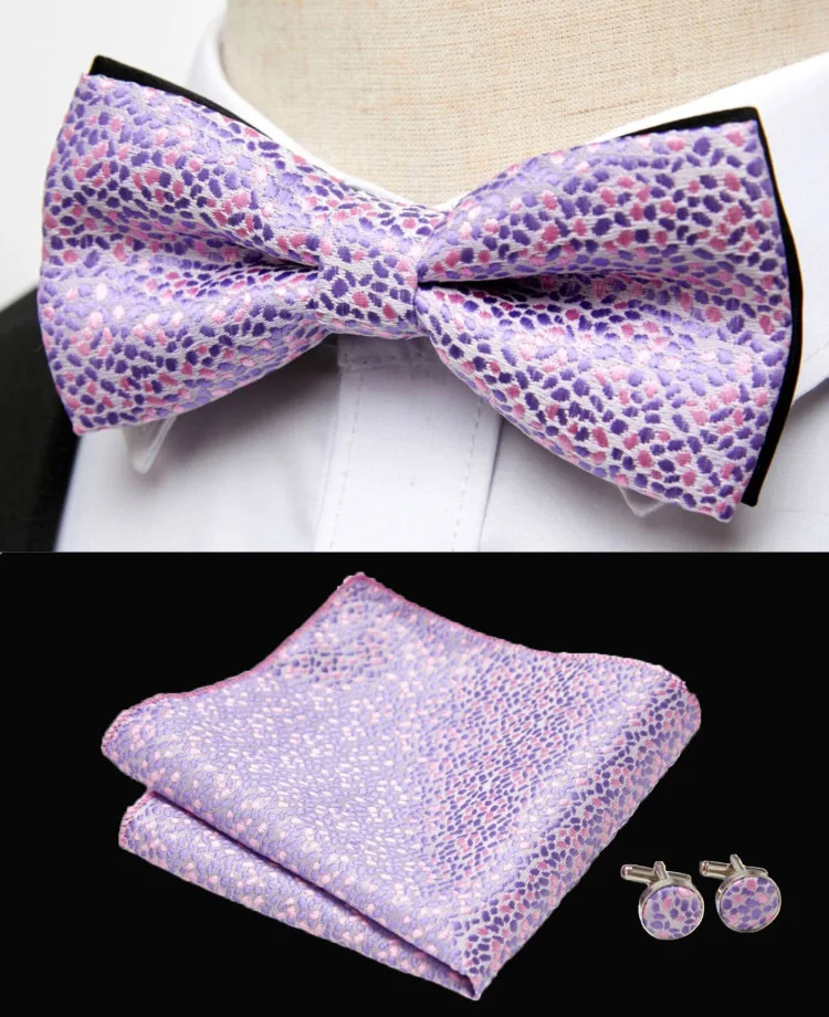 HUISHI Klassische blaue Fliege für Männer, Paisley-Blumenfliege, Einstecktuch, Manschettenknöpfe, Anzug-Set, Hochzeit, Party, kariert, solide Schmetterling – Detail 21