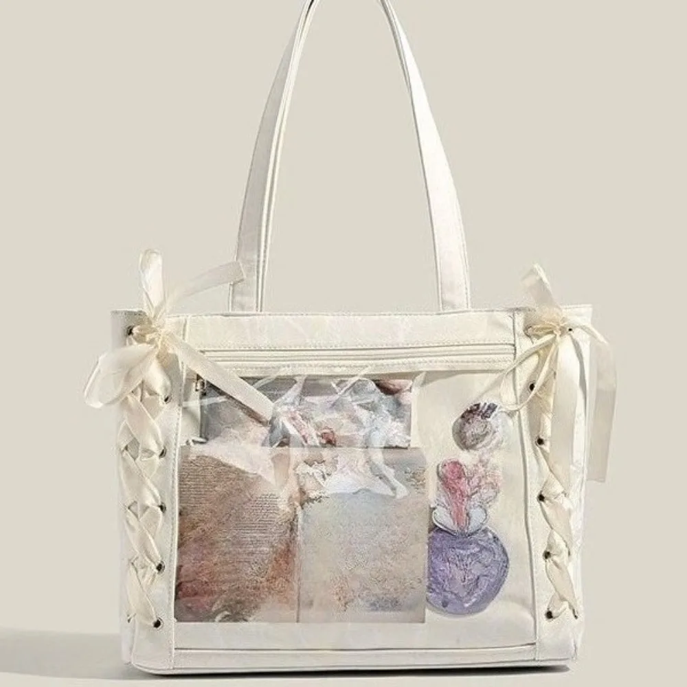 Versatile Fashion Ribbon Itabag Large Capacity Large Anime Bag Daily One Shoulder Tote Bag luxury Transparent Display handbags