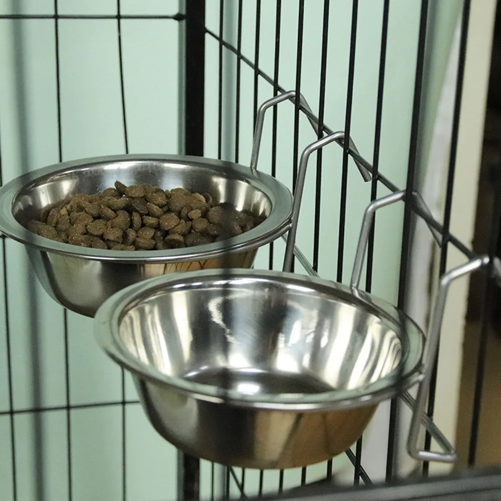 2PCS Wear Proof Metal Hanging Dog Bowl Large Capacity Hanging Mountable Cage Mounted Pet Bowl Anti Tip Structure Round Shaped