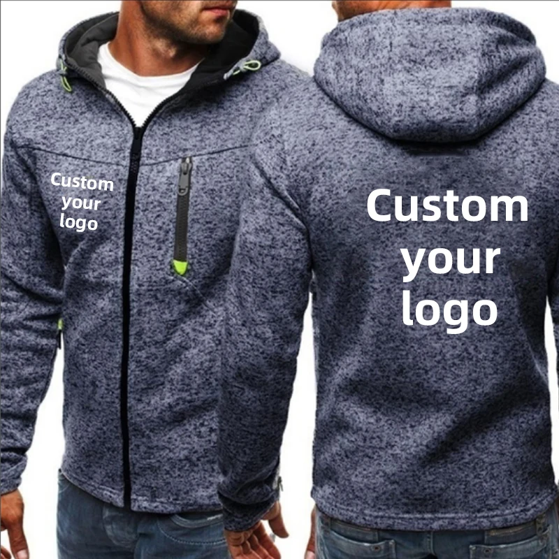 Custom Your Logo Men Hoodies Outdoor Hooded Sweatshirt Coat Jacket Autumn Long Sleeve Slim Fit Casual Sport Zipper Jacket