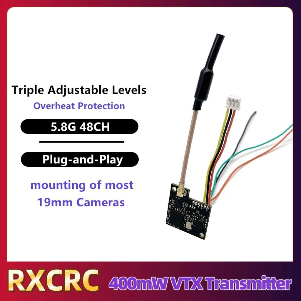 RXCRC 5.8G 48CH 400mW e7087U MINI VTX เครื่องส่งสัญญาณ พร้อมกล้องขนาด 19*19 มม. เหมาะสำหรับโดรนบังคับวิทยุ FPV ระยะไกลแบบปีกตรึง