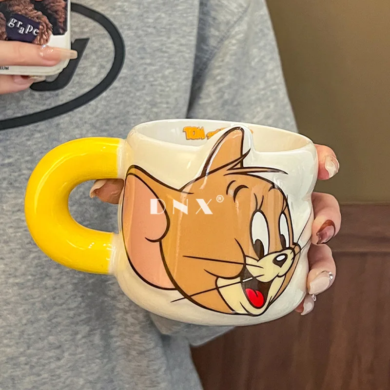 MINISO Cartoon Anime Tom And Jerry Ceramic Water Cup Couple Home Makeup Cute Breakfast Milk Cup Office Coffee Cup Surprise Gift