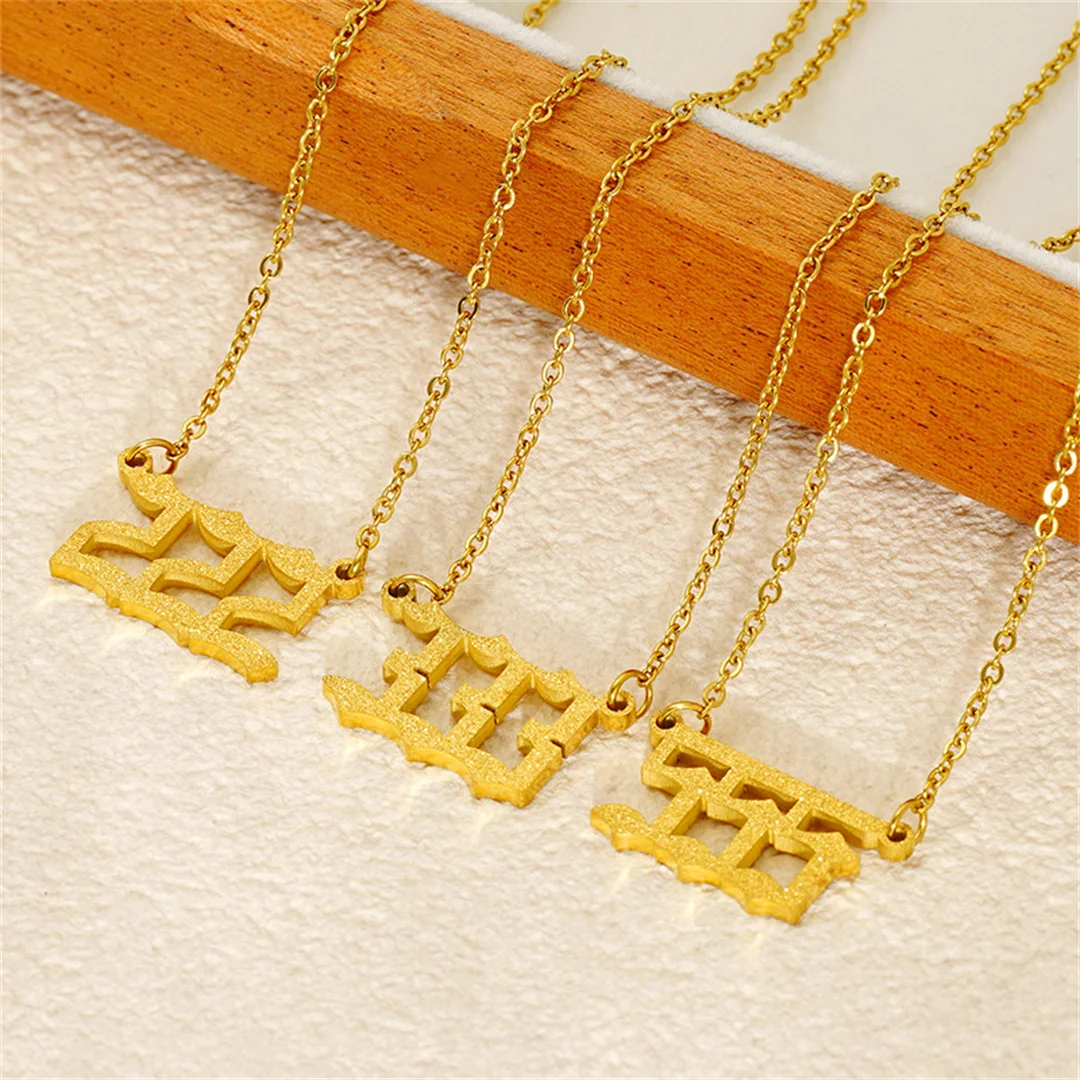 Punk Fashion Frosted Lucky Angel Number Pendant Female Gold Color Stainless Steel 1-9 Figure Necklace for Women Jewelry Gift view 3