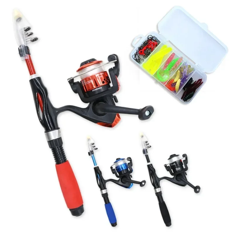 Fishing Pole Set Full Kits With Telescopic Fishing Rod And Spinning Reel Baits Hooks Travel Pole Set