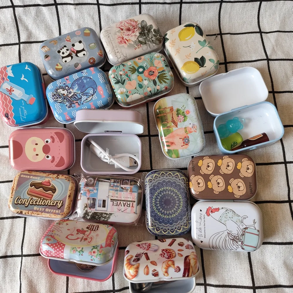 1PC Mini Cartoon Storage Tin Box Vintage Flowers Pattern Sealed Jar Packing Boxes Portable Jewelry Candy Case Earrings Gift Box