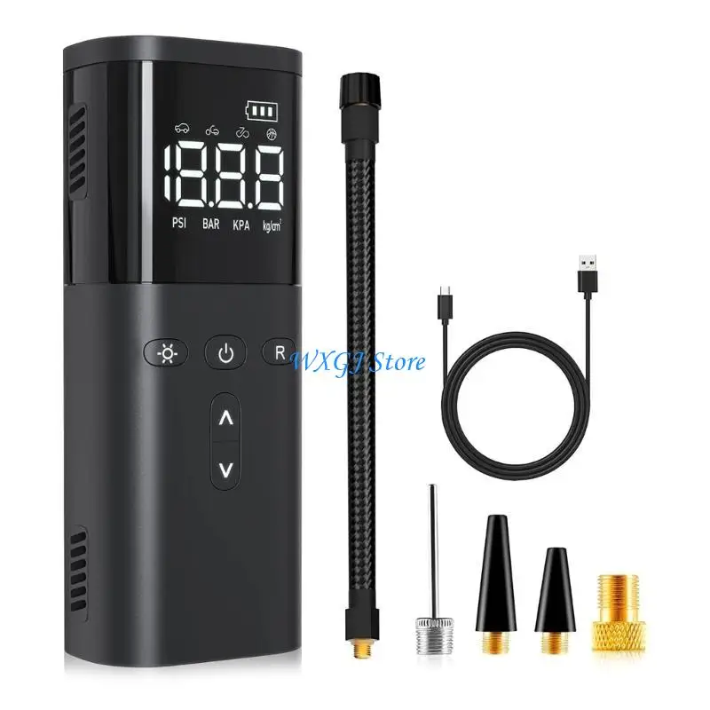 

37JE Tire Inflator PortableAir Compressor, Cordless Tire Inflator with LED Lamp, Air Tire with Pressure Gauges