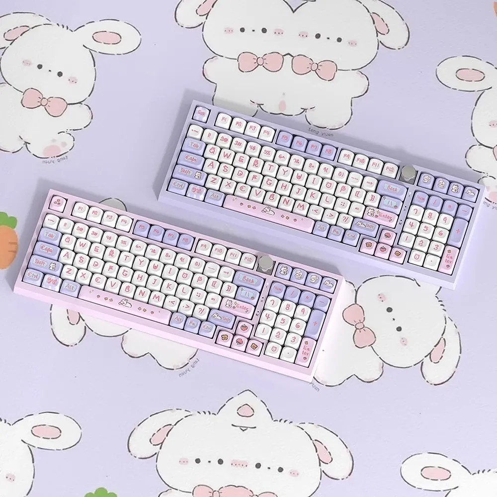 144 Tuşlar/set Süt Tavşan Keycaps PBT Boya Subbed Anahtar Kapaklar MOA SOA Profil Anahtar Kapağı MX Anahtarı 61/75/87/96/104 Bölünmüş Boşluk Çubuğu