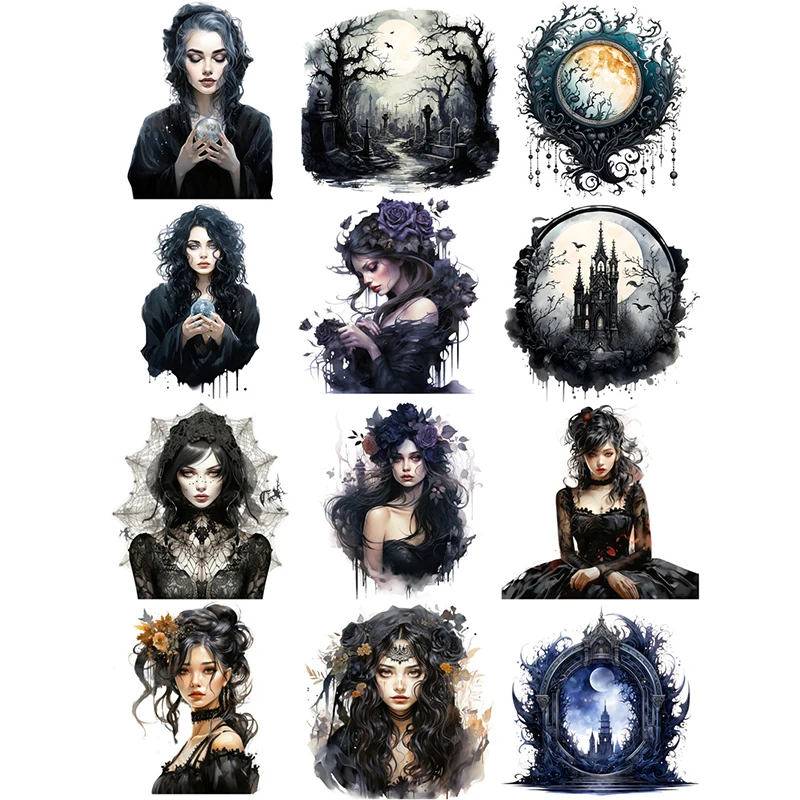 12Pcs/Pack Gothic Witch Sticker DIY Craft Scrapbooking Album Junk Journal Decorative Stickers