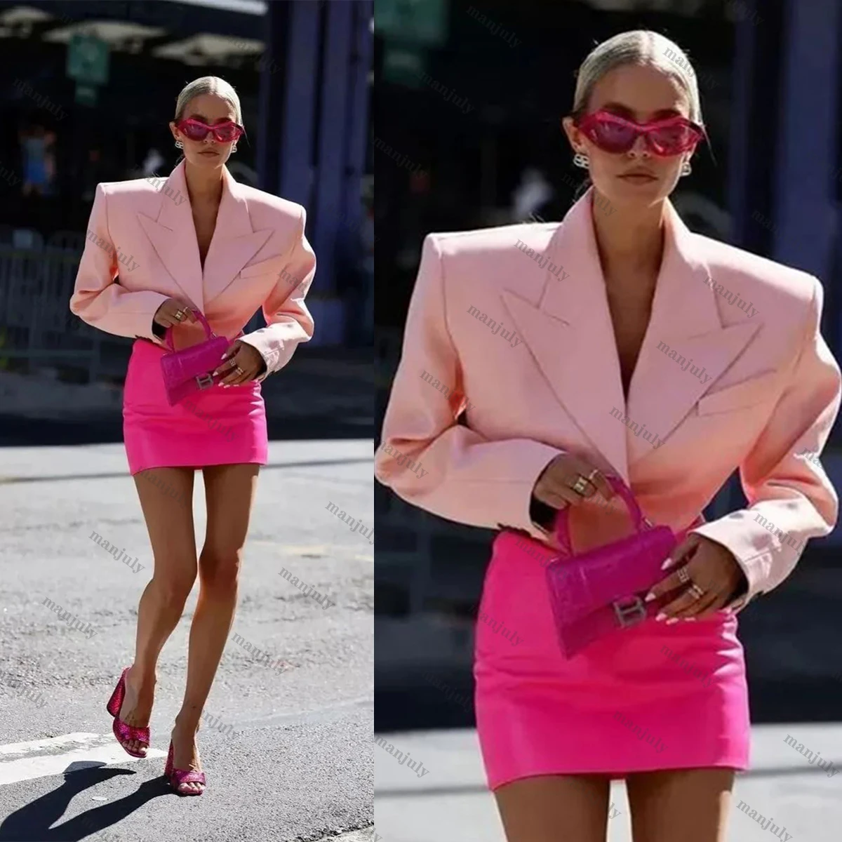 Fashion 2 Pieces Women Blazer Suit Peaked Lapel Tops Designed Free Style Jacket Mini Skirt Daily Streetwear Ladies