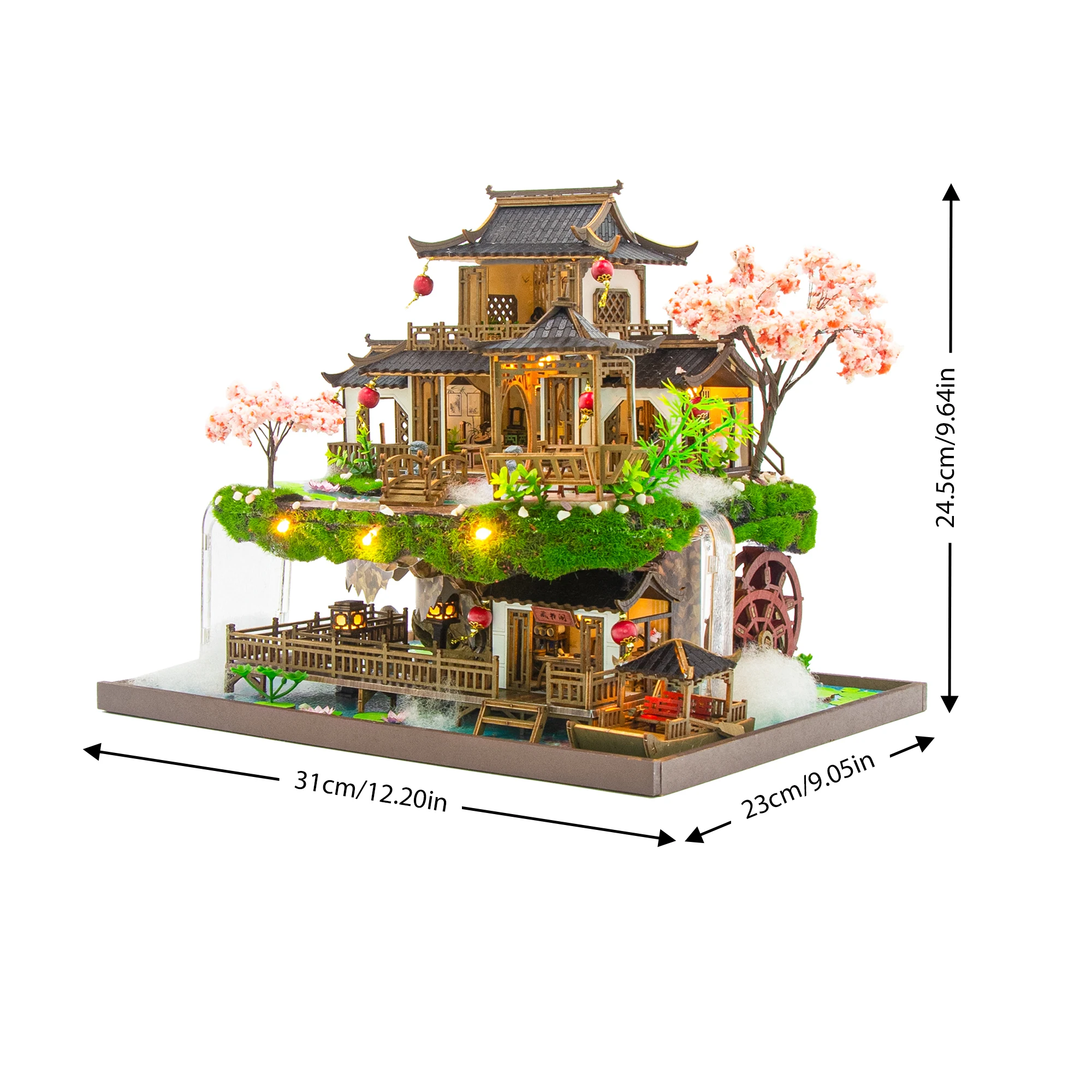 DIY木製ミニチュアモデルキット、中国のcasa、古代の桜、家具ライト付き3Dパズルドールハウス、室内装飾