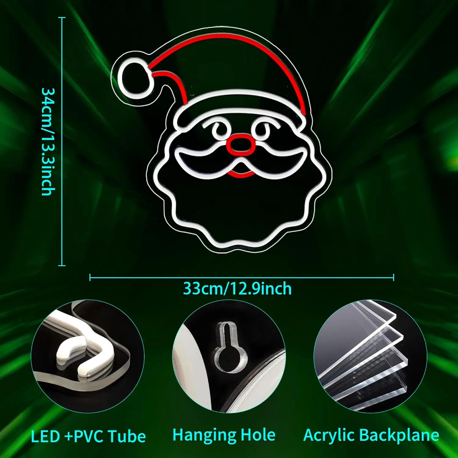 Christmas Santa Claus Neon Sign USB Dimmable LED Neon Lgiht for Party Bar Office Room Window Home Decoration Gift Xmas Lgiht