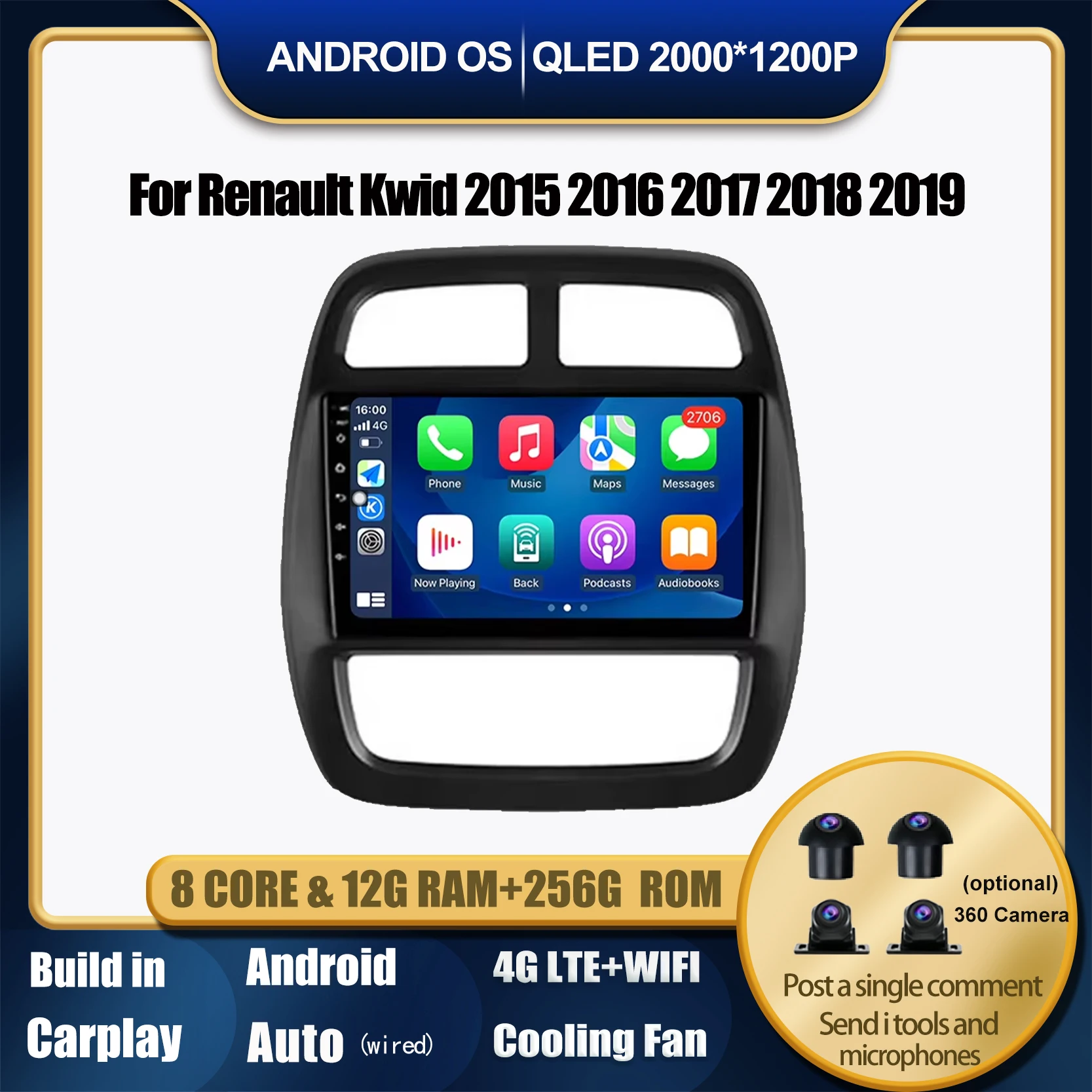 

Android Auto Carplay Car Radio Multimedia Video Player For Renault Kwid 2015 2016 2017 2018 2019 GPS Navigation Tools Bluetooth