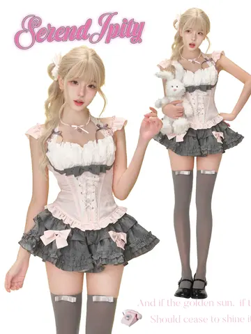 Japanese Pink Sweet Kawaii Lolita Elegant 2 Piece Sets Women Preppy Style Design Mini Skirt Suit Female Princess Chic Outfits
