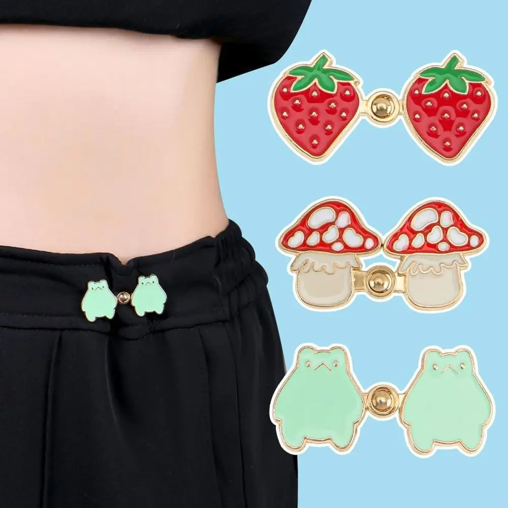 

3Pairs Waist Adjust Button No-Sewing Metal Button Strawberry/Frog/Mushroom Replacement Jeans Buttons for Loose Jeans