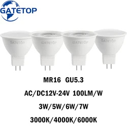 MR16 LED 스포트라이트, 낮은 전압, AC DC12-24V, 3, 5, 5, 6, 7W, 120, 38 도, 깜박임 없음, 인테리어용 높은 루멘, GU5.3, 5, 10, 15, 20 개