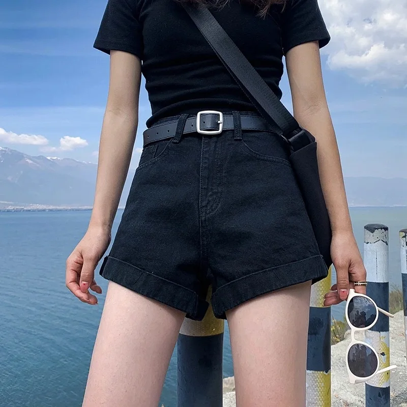 

Лето 202, новые модные женские свободные широкие брюки, однотонные джинсовые шорты, повседневные модные американские сексуальные джинсовые шорты, уличная одежда