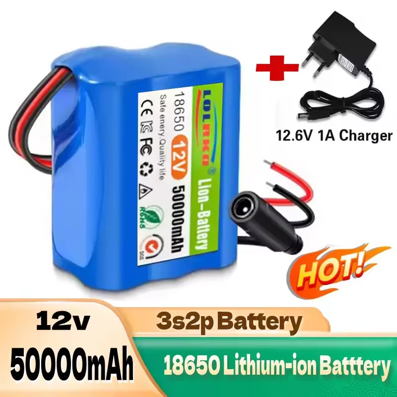 NEW Durable high capacity 3S2P 12V 50Ah 18650 lithium-ion rechargeable battery with Bms lithium battery pack protection board