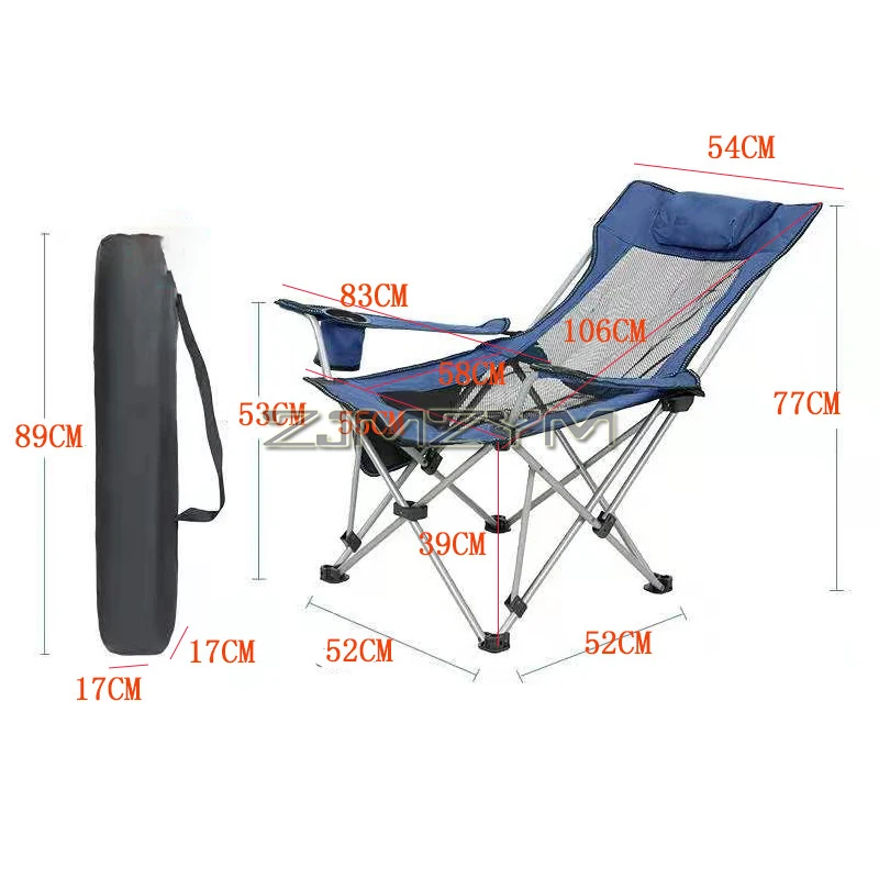 Folding Outdoor Beach Camp Chair with Head Support, Adjustable Back, Armrests, Storage Bag, Cup Holder, Carry Bag for Outside