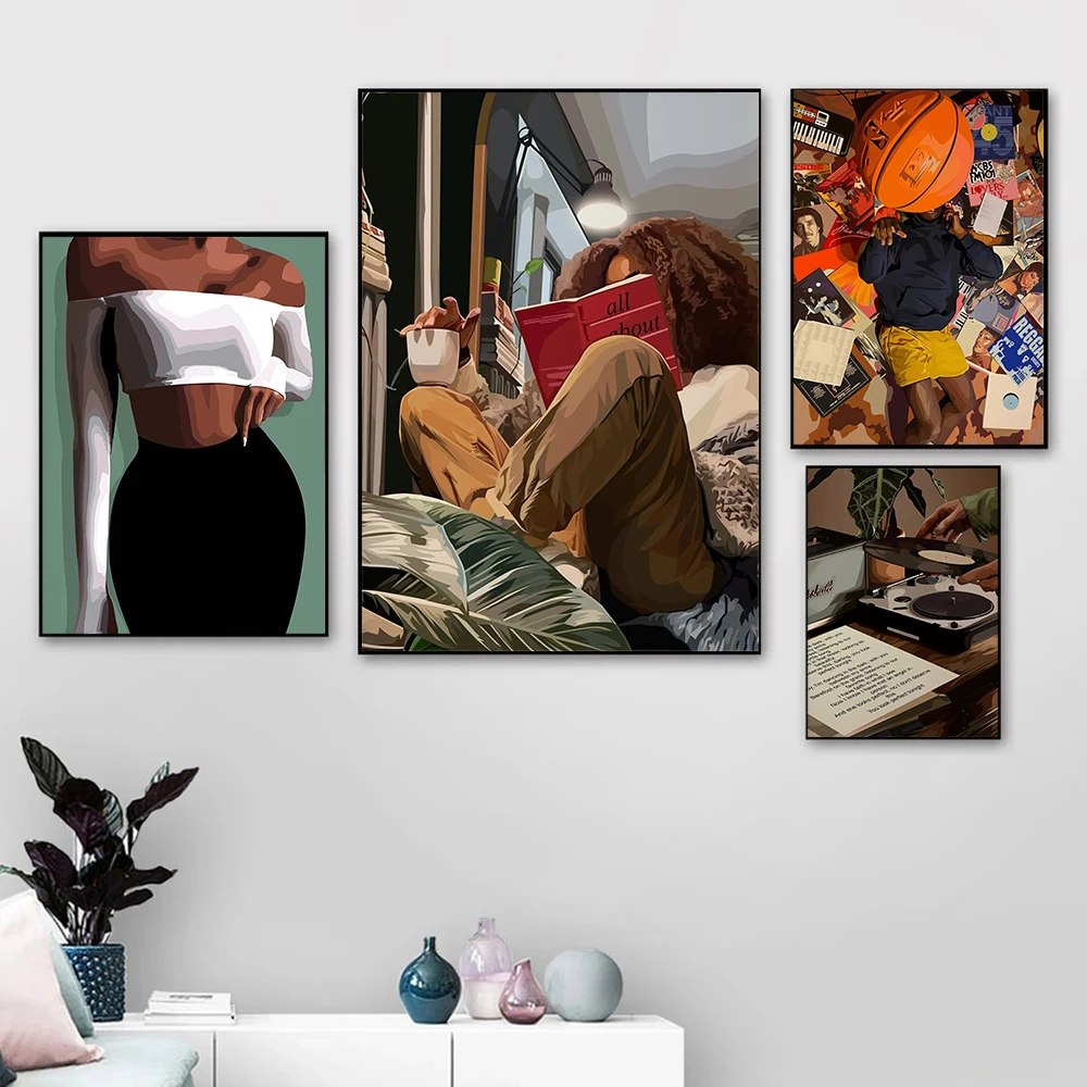 1pc frameless Canvas Painting Fashionable Black Character Popular Design Sense Art Poster Canvas Printing Modern Bedroom Wall De