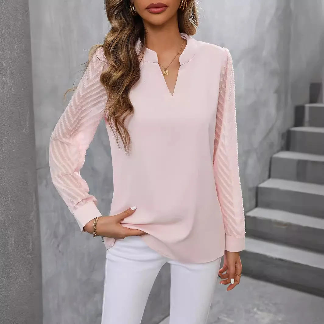 Autumn. Fashion New Arrivals: Women's Patchwork Chiffon. Long-sleeve Solid-color Shirt Y2k、 Femme Bandage