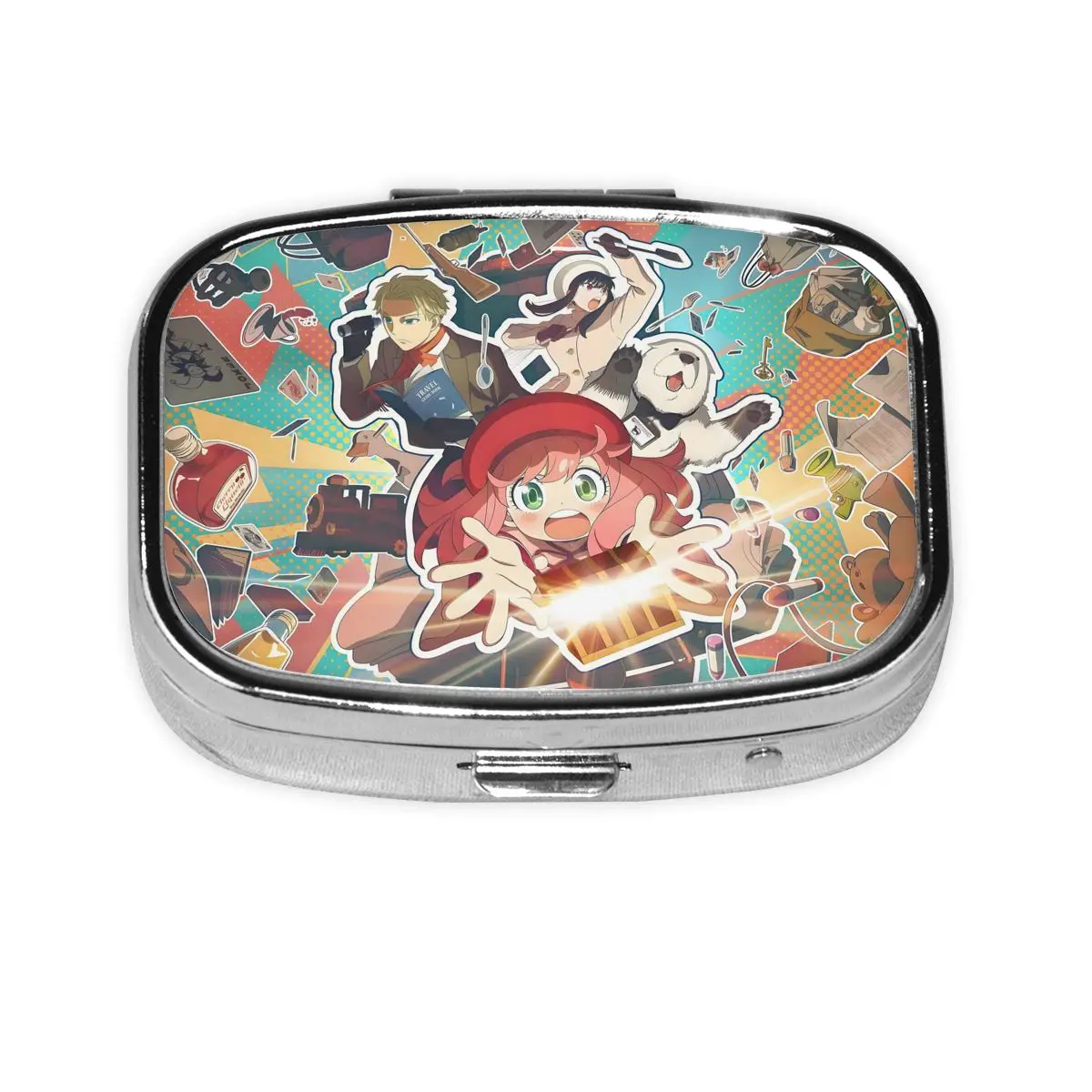 

S-SPYs Small Portable Pill Cases 2 Grids Cute Cartoon Adorable Comedy Anime Medicine Organizer Storage Case Pill Box For Travel