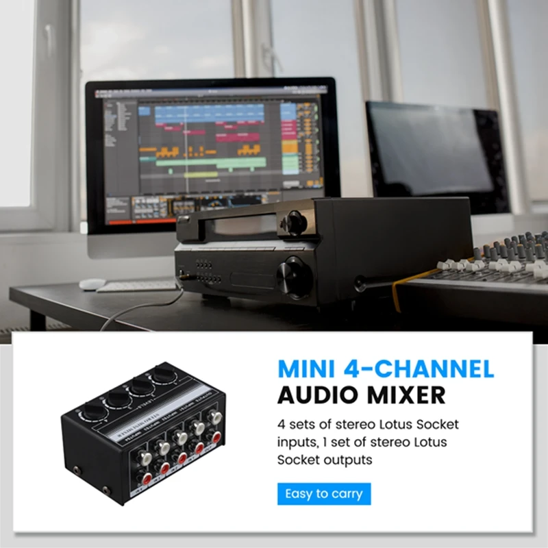 N91R-Mini Stereo Audio Mixer 4-Channel Passive Mixer Portable Audio Mixer Lotus Socket Input For Live Studio CD Players