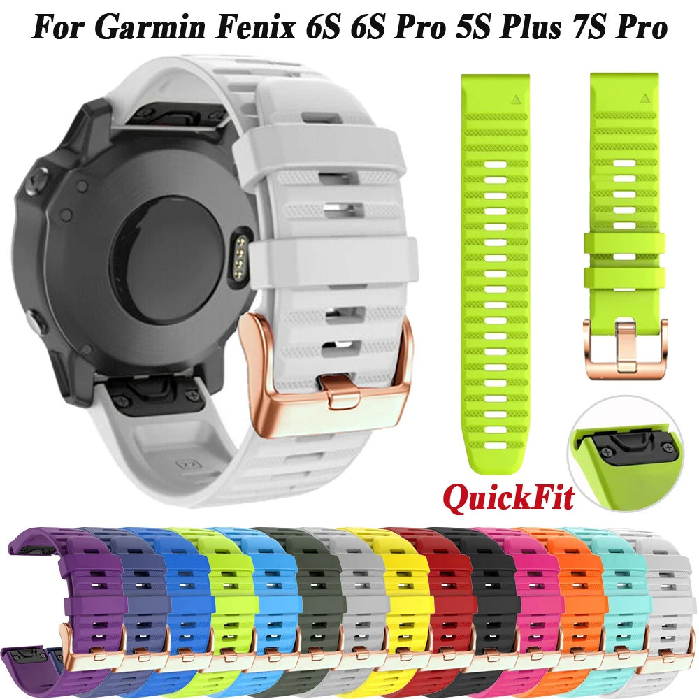 Rose Gold Buckle 20mm Silicone Smartwatch Band For Garmin Fenix 7S Pro 6S 6S Pro 5S Plus Strap Quick Release Bracelet Wristbands