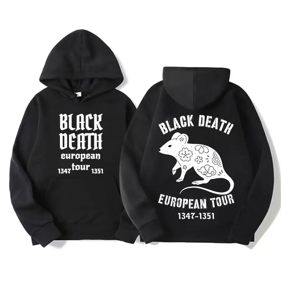 

Black Death European Tour 1347-1351 Funny Meme Hoodies Men Women Fashion Casual Retro Sweatshirt Gothic Oversized Fleece Hoodie