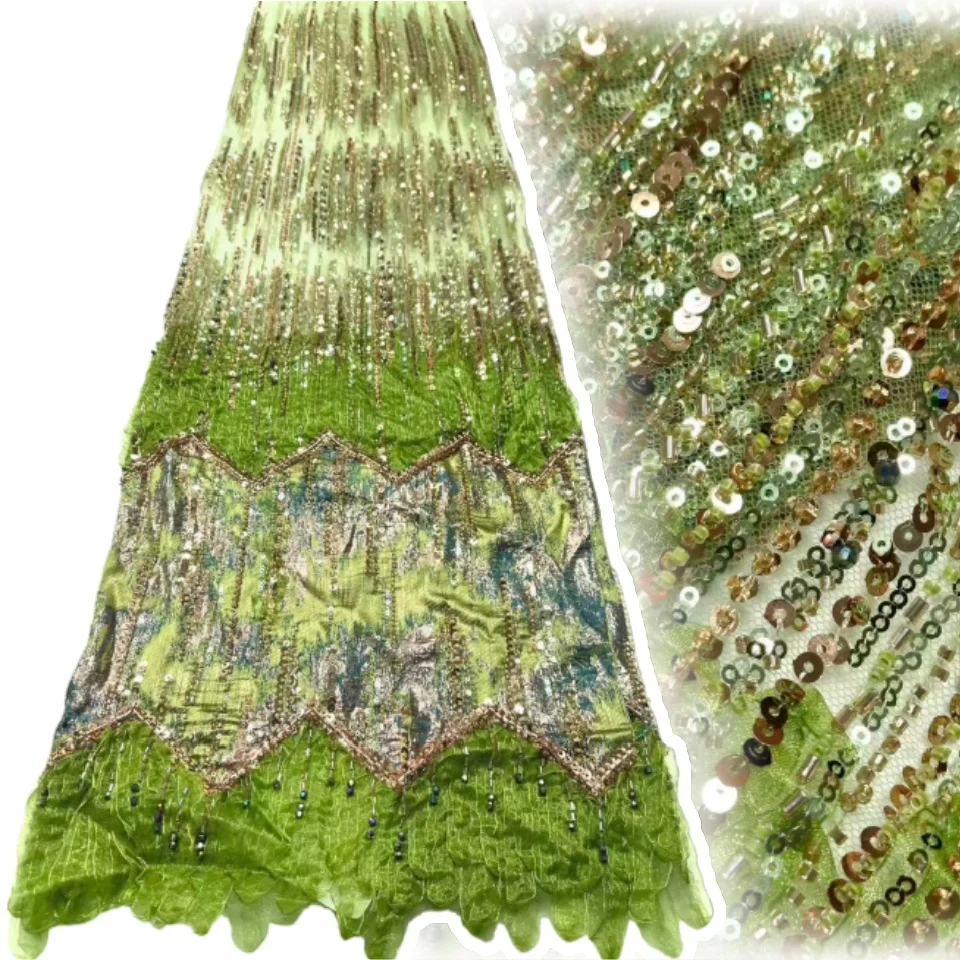 

African Beads Lace Fabric 2026 High Quality 3D Embroidery Nigerian Sequins Bridal French Tulle Lace Fabric For Dress Sew SZ1951