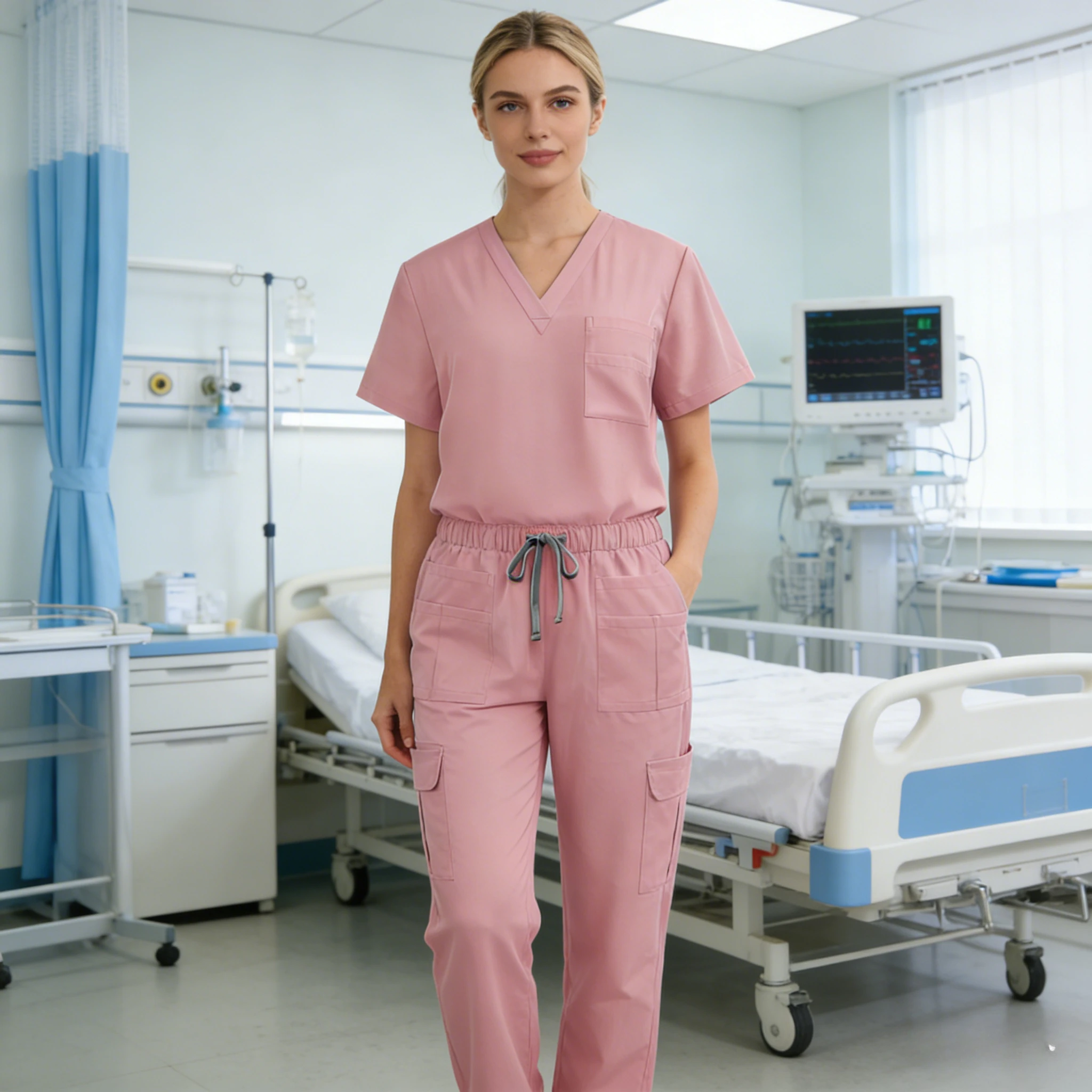 new-v-neck-split-medical-work-uniform-with-pockets-straight-pants-hand-washing-clothes-icu-workwear-unisex