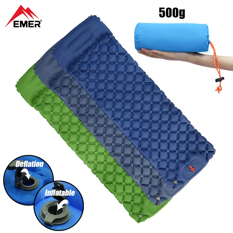 

EMER Outdoor Sleeping Pad Ultralight Camping Inflatable TPU Air Mattress Built-in Pump Headrest Waterproof Moisture-proof Pad