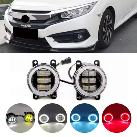 Fog Light Assembly For Honda Civic 2016-2021 (Including Type R) Car LED Lens Angel Eye DRL Daytime Running Light 12V