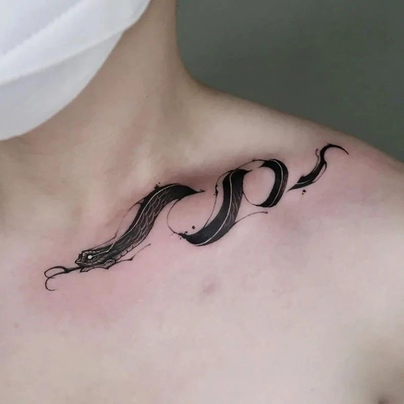 2 แผ่น Collarbone Dark Snake รูปแบบส่วนบุคคลงู Clavicle Tattoo สติกเกอร์กันน้ํายาวนานชั่วคราว Tattoo สติกเกอร์