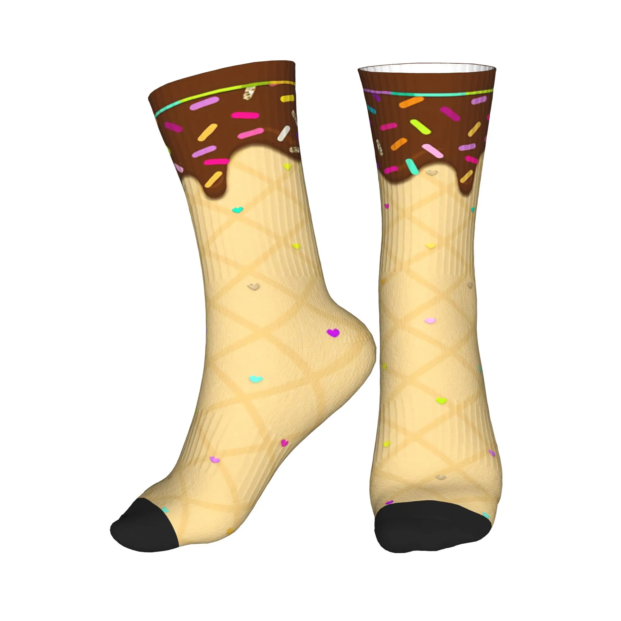 

Chocolate Ice Cream with Wafer Men Women Crew Socks Unisex Fashion 3D Printing Dress Socks