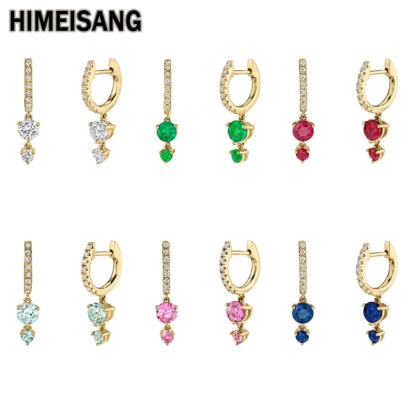 HIMEISANG Gold Filled Silver Hoop Drop Earrings for Women Colorful Zircon Ear Piercing Golden Dangle Earrings Jewelry Wholesale