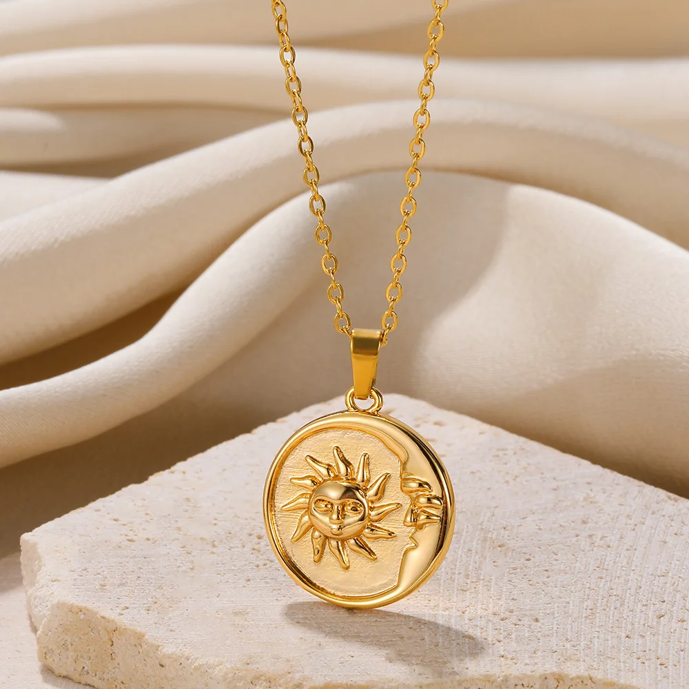 Edelstahl Halsketten Für Frauen Sonne Mond Anhänger Schlüsselbein Kette Exquisite Böhmische Mode Schmuck Geschenk Zubehör – Detail 5