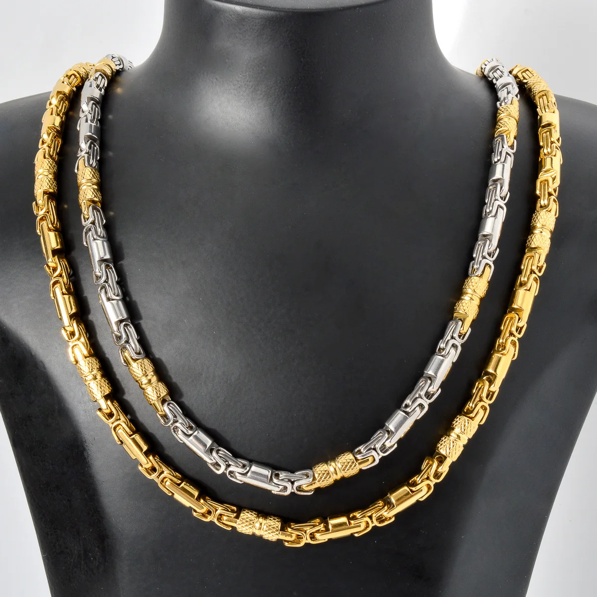 Men Byzantine Box Link Stainless Steel Necklace Gold Plated Silver Heavy Chain Waterproof Hip Hop Jewelry Gift For Male Daily