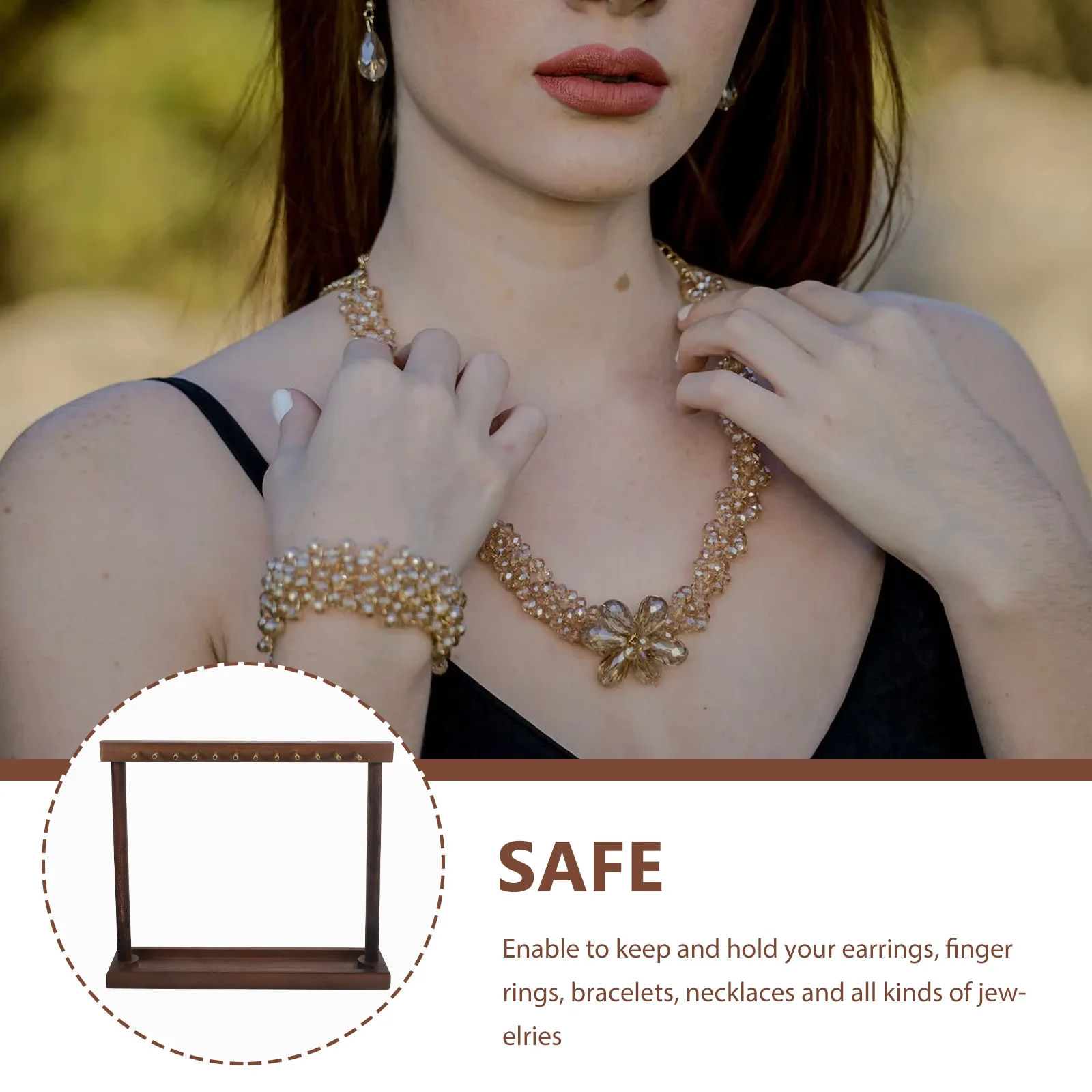 

Деревянная подставка для ювелирных изделий, серьги большой емкости, браслеты, ожерелья, стеллаж для выставки товаров для часов, перфорированный подарок для спальни