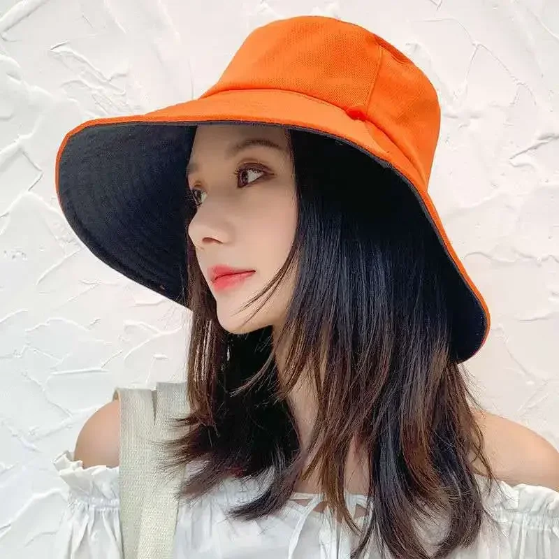 Fisherman hat women anti-ultraviolet sunscreen sun hat women spring and summer hat women new double-sided solid color