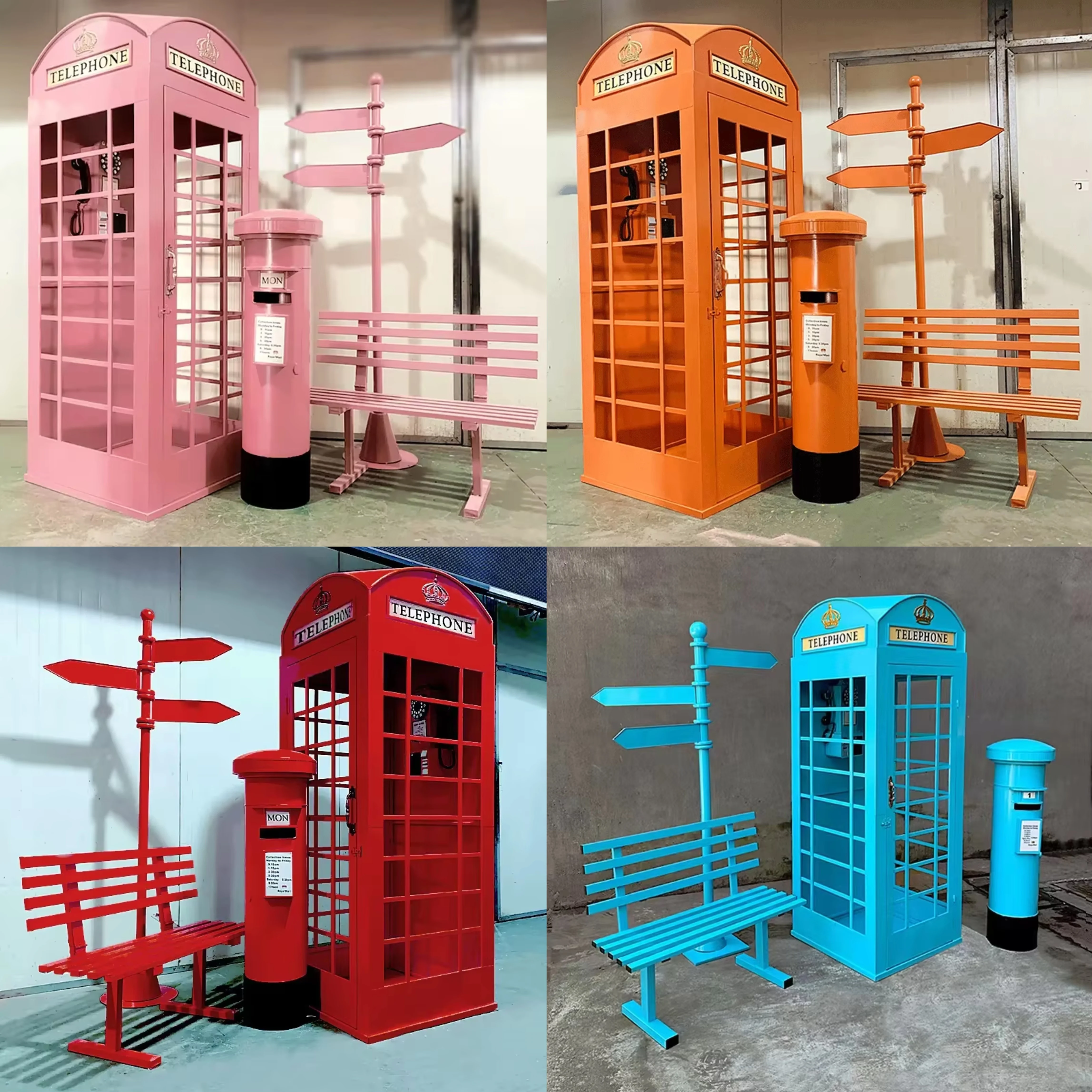 

Factory Price London Classic Phone Booth Customized LOGO Metal Pink Telephone Booth For Sale