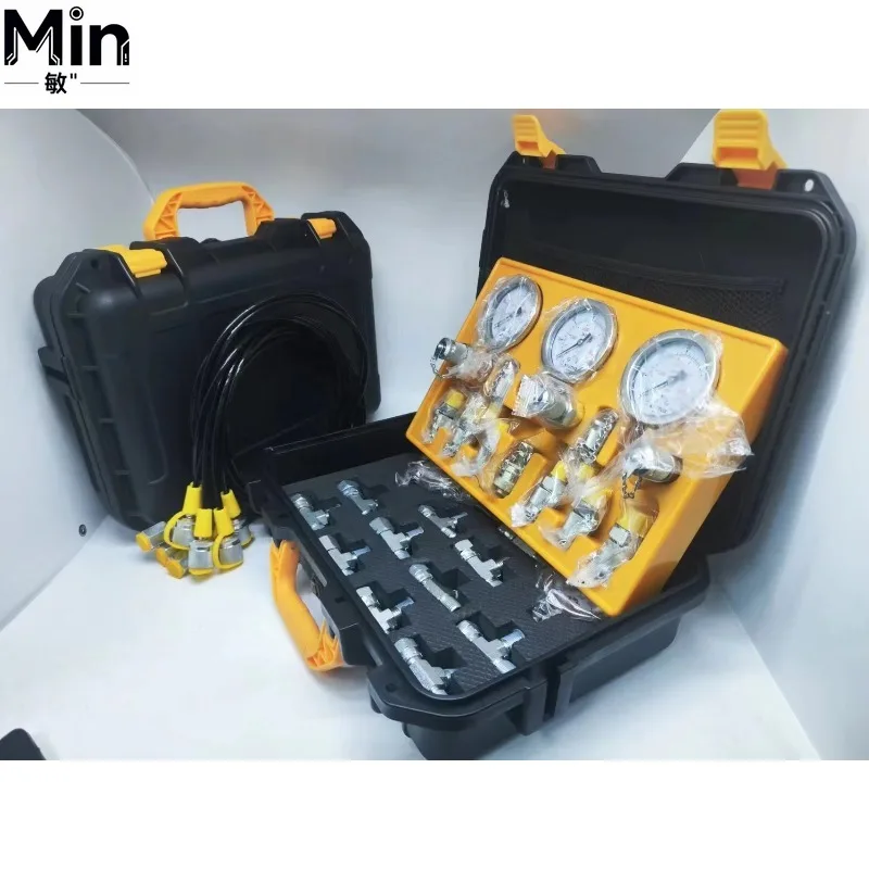 Complete Hydraulic Pressure Test Kit with 5 Gauges 11 Fittings for Construction Machinery Hydraulic System Inspection