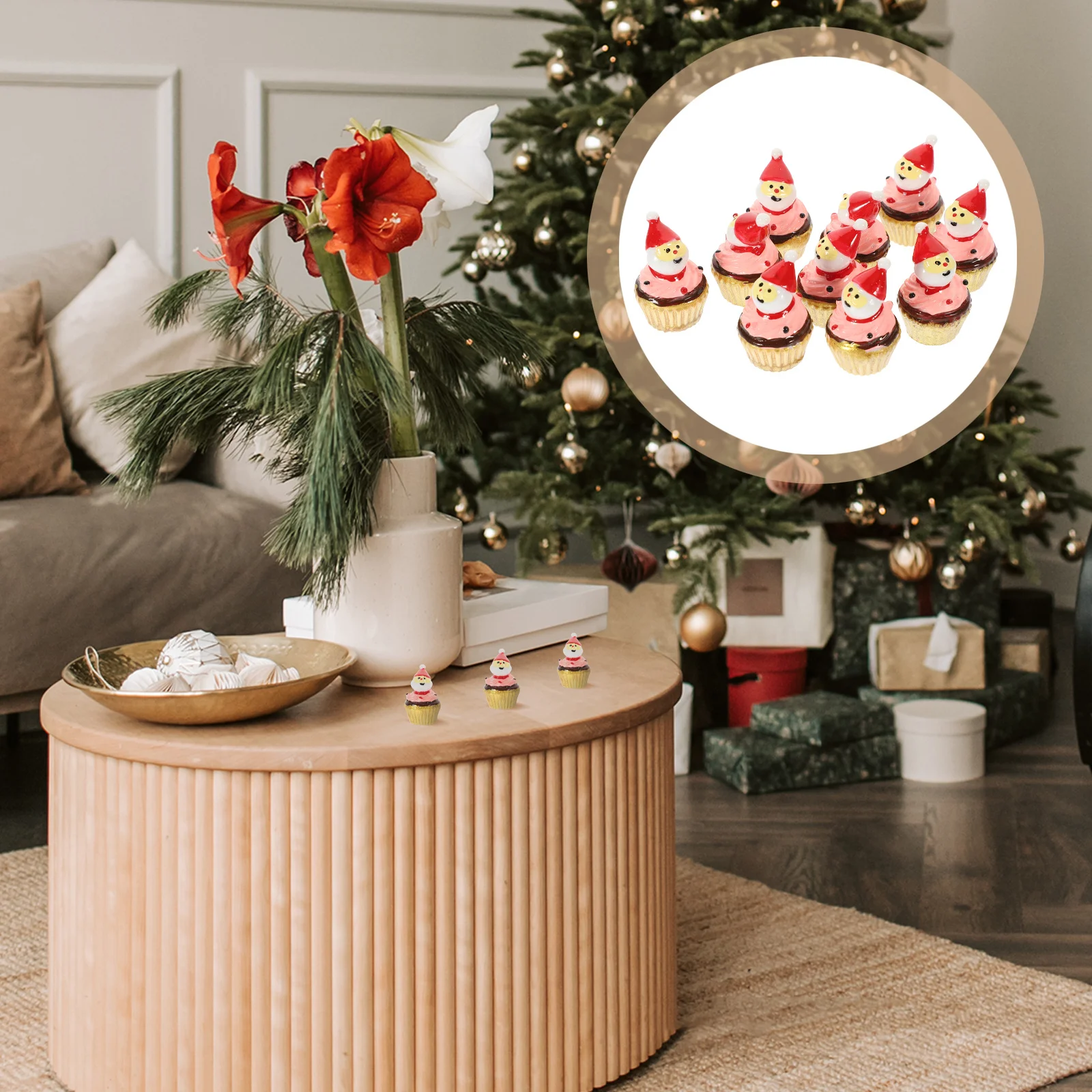 

10pcs Christmas Santa Decoration Resin Artificial Cupcake Models Fake Cakes For Party Home Office Bar Coffee Shop Decor