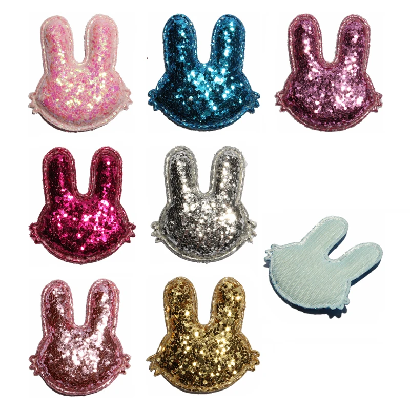 10PCS 7colors Newborn Bunny Ears Appliques for Kids Headwear Fashion Glitter Nonwovens Felt Rabbit Patches for Hair Accessories