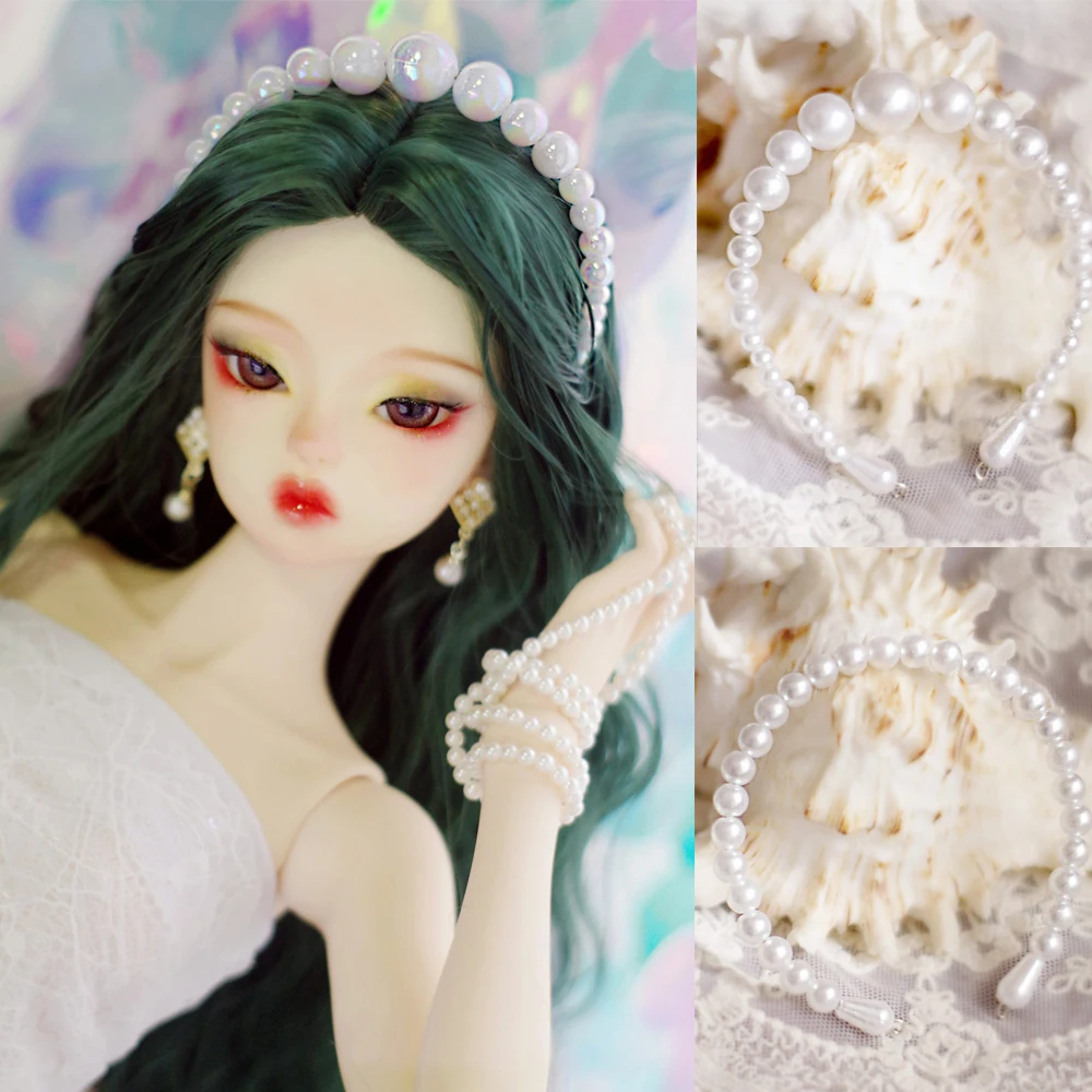 D10-P059 Children Handmade Toy 1/4 1/3 Uncle MDD BJD/SD Doll Accessories White Colorful Pearl Headband 1 Pair