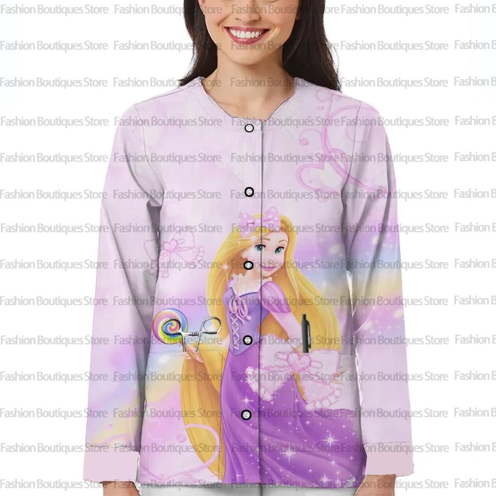 Disney Tangled Rapunzel Long Sleeve Dental Dental Uniform Frosted Round Neck Dental Uniform for Autumn and Winter