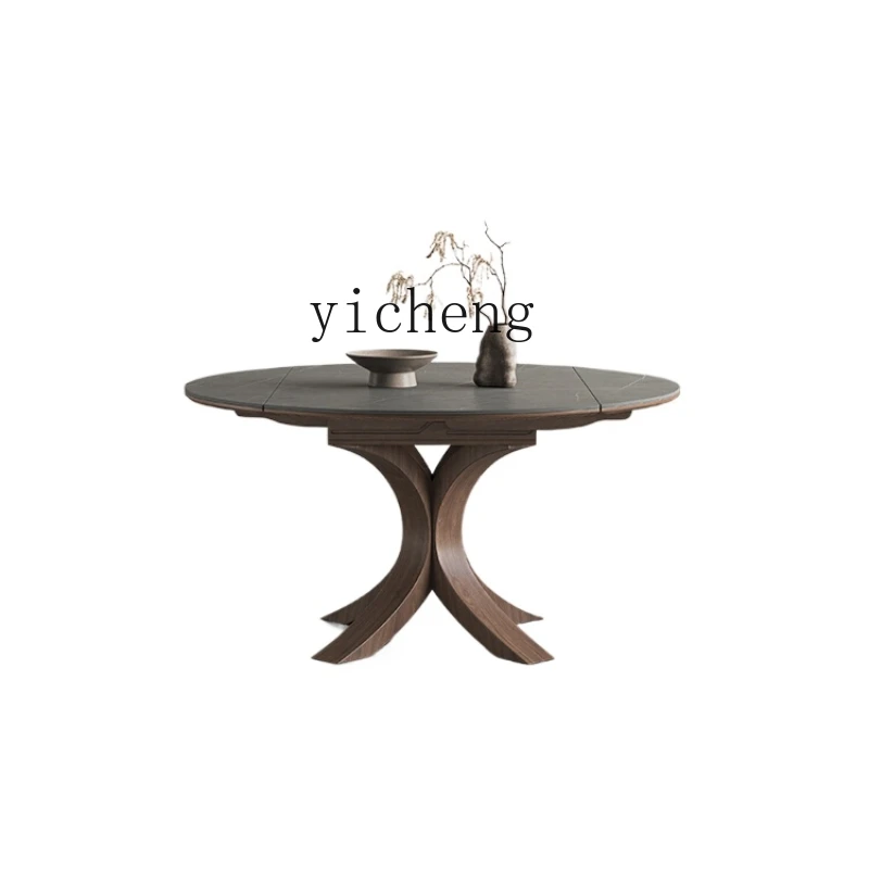 

XL Retractable Stone Plate Dining Table round Light Luxury Rotating Folding Silent Style Solid Wood Dining Table