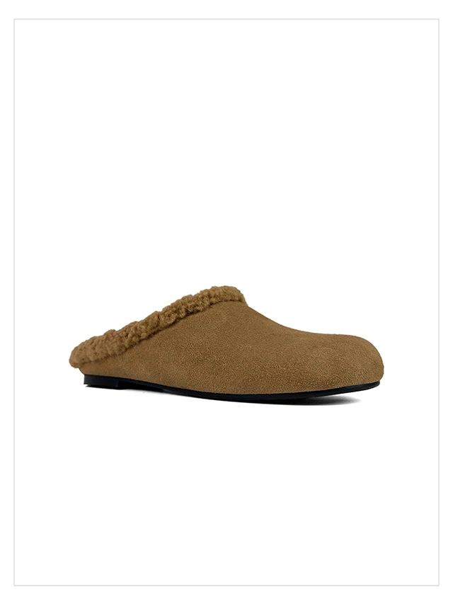 2027 Autumn Winter New Arrival Cow Suede Upper Warm Faux Shearling Lining Mango‑Toe Slip‑on Women's Home Mule Cotton Slippers